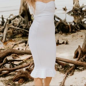 White Hem Bandage Midi Dress